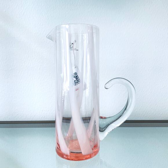 Di Murano ALESSANDRO COPPOLA Glass Pitcher 34oz Pink & White Stripe Italy NEW - Picture 8 of 14
